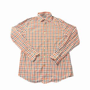 Thomas Dean Shirt Casual Button Up Mens Large Plaid Long Sleeve Salmon Check